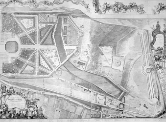 Detail (rechte Seite) des Plans des Kensington Palace von Joshua Rhodes, 1764